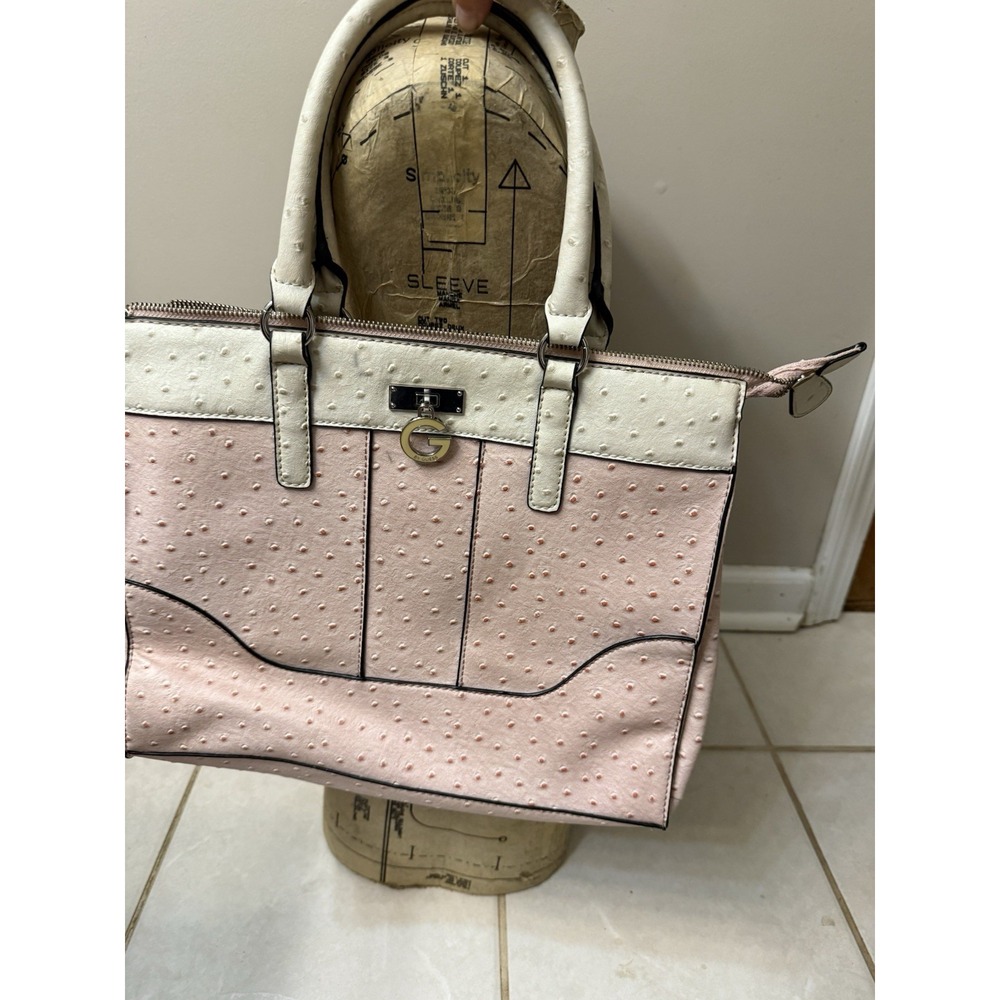 GUESS Pink SIgnature G Logo Blush/Cream Color Tote Handbag Purse